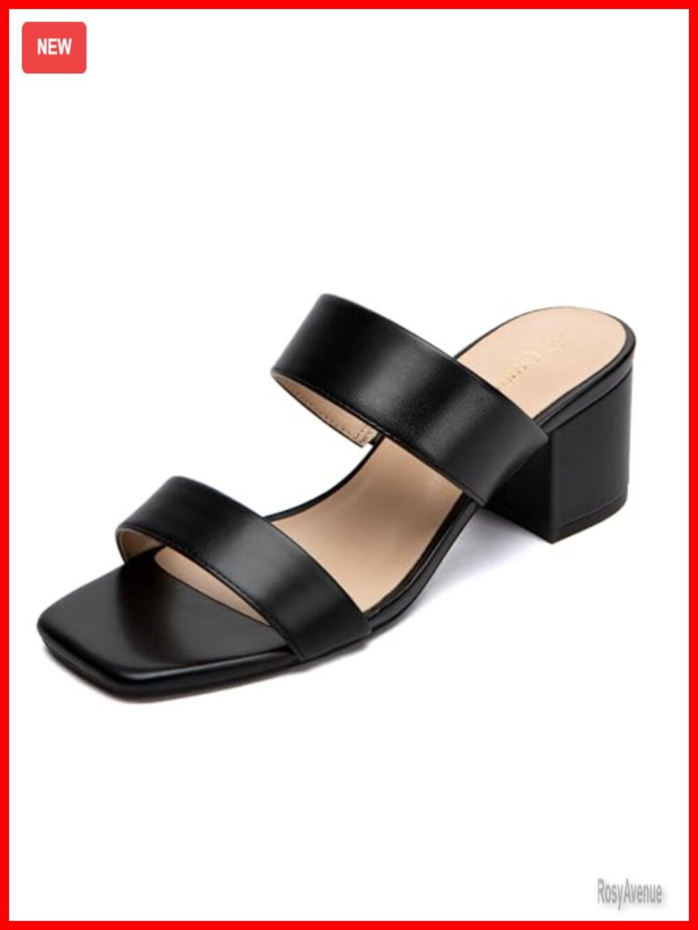 Women's Two Strap Heeled Sandals Square Open Toe Low Chunky Block Heels Slip On